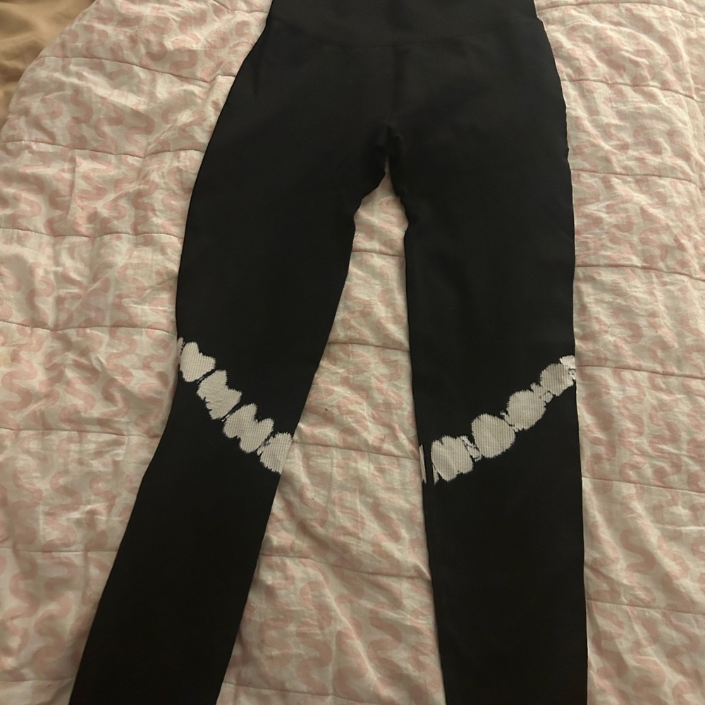 Pink black leggings with white stripe S/P